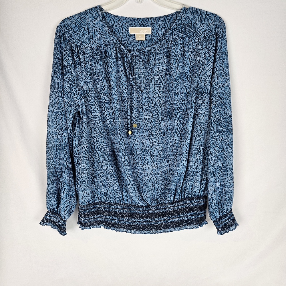 Michael Kors Blue and White Smocked Blouse
